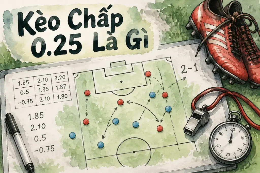 Kèo chấp 0.25, còn được gọi là kèo chấp một phần tư trái hoặc kèo 0-0.5 - kèo chấp 0.25 là gì